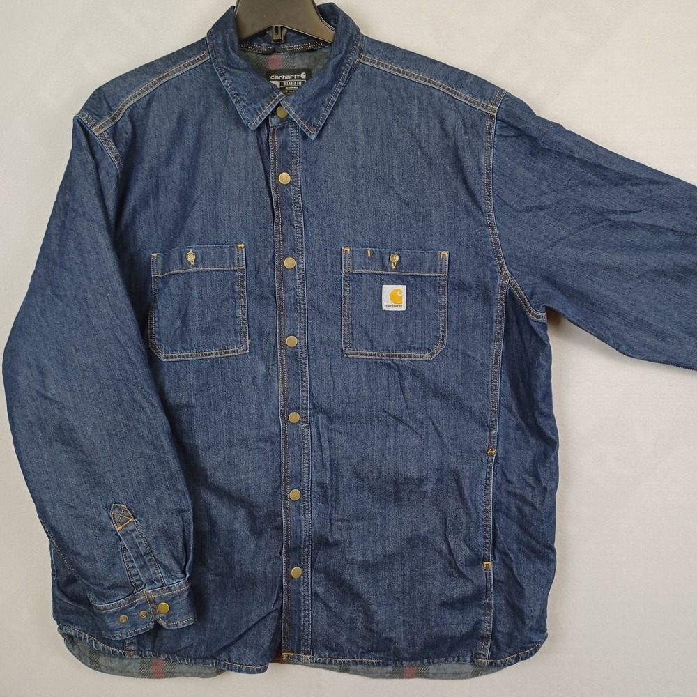 Carhartt Mens Fleeced Lined Denim Shirt Jacket 2XL